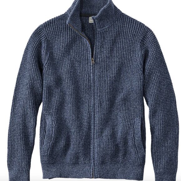 Men's Organic Cotton Waffle Sweater, Full Zip | Large Tall - Picture 1 of 8